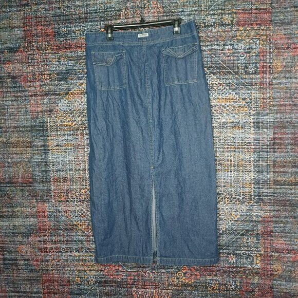Eddie Bauer womens A-line maxi flap pocket denim jean skirt 16 EUC - Picture 2 of 9